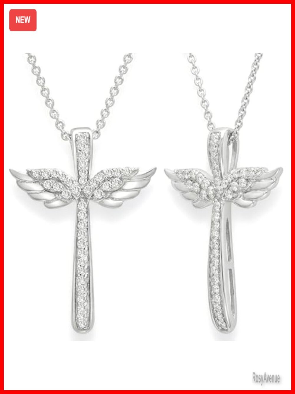 925 Sterling Silver Wing Cross Necklace 1/10 CTW Diamond 18 in